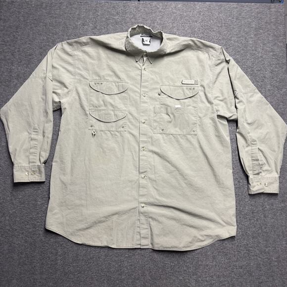 Columbia PFG Long Sleeve Shirt Mens 2XT Khaki Fishing Vented Hiking Roll Tab - Picture 1 of 8